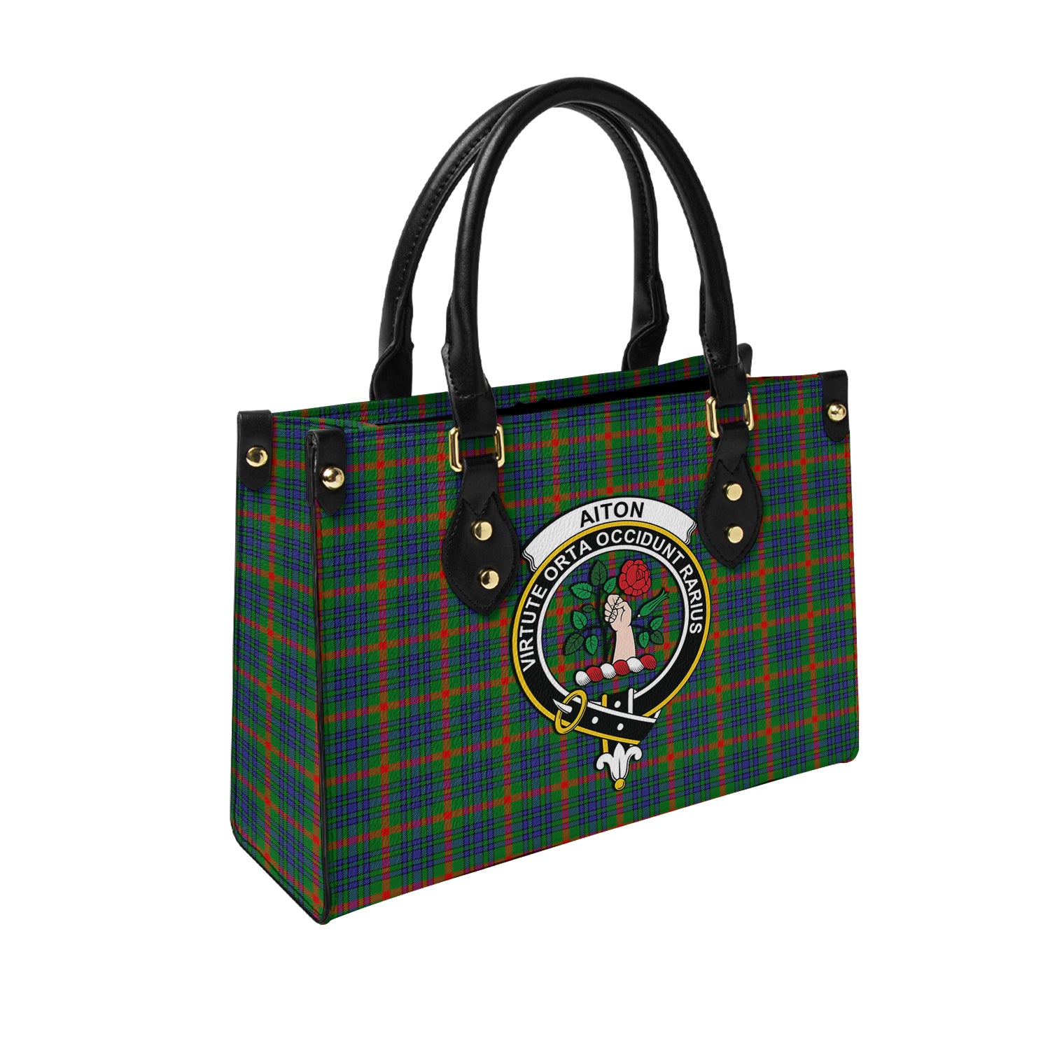 Aiton Tartan Leather Bag with Family Crest - Tartanvibesclothing