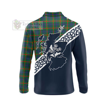 Aiton Tartan Long Sleeve Polo Shirt Featuring Thistle and Scotland Map - Tartan Vibes Clothing
