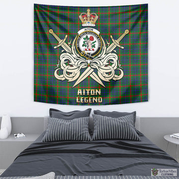 Aiton Tartan Tapestry with Clan Crest and the Golden Sword of Courageous Legacy