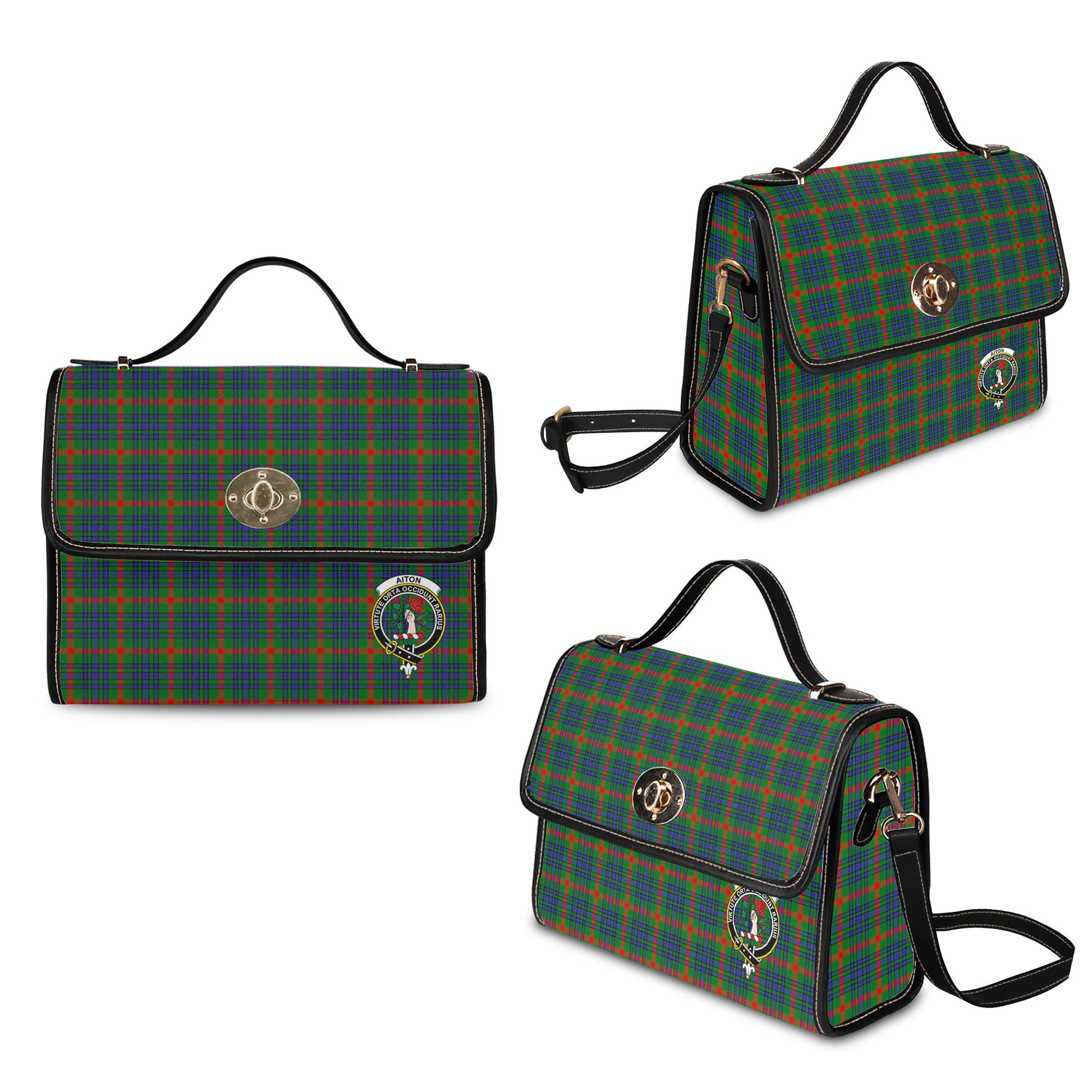 Aiton Tartan Leather Strap Waterproof Canvas Bag with Family Crest - Tartanvibesclothing