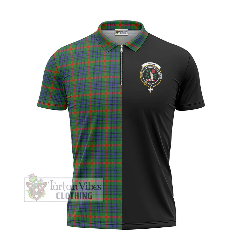 Aiton Tartan Zipper Polo Shirt with Family Crest and Half Of Me Style - Tartanvibesclothing Shop