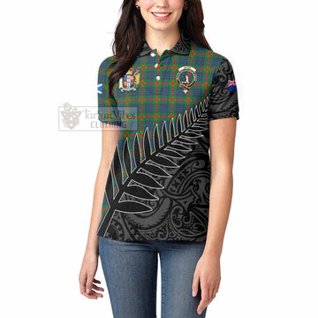 Aiton Crest Tartan Women's Polo Shirt with New Zealand Silver Fern Half Style