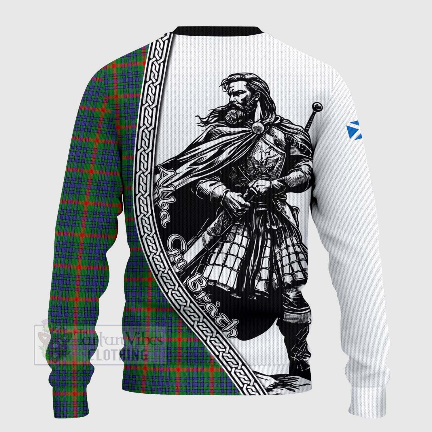 Tartan Vibes Clothing Aiton Tartan Clan Crest Knitted Sweater with Highlander Warrior Celtic Style