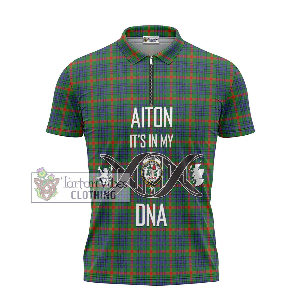 Aiton Tartan Zipper Polo Shirt with Family Crest DNA In Me Style - Tartanvibesclothing Shop