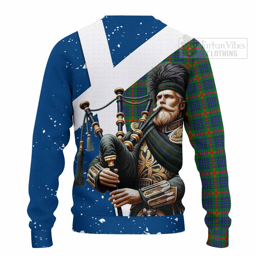 Tartan Vibes Clothing Aiton Tartan Knitted Sweater with Family Crest Scottish Bagpiper Vibes