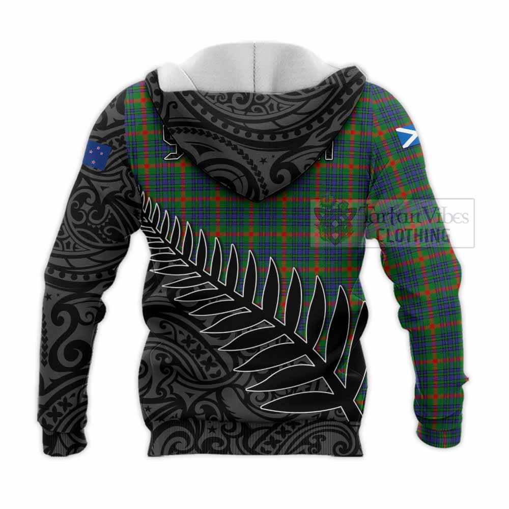 Tartan Vibes Clothing Aiton Crest Tartan Knitted Hoodie with New Zealand Silver Fern Half Style