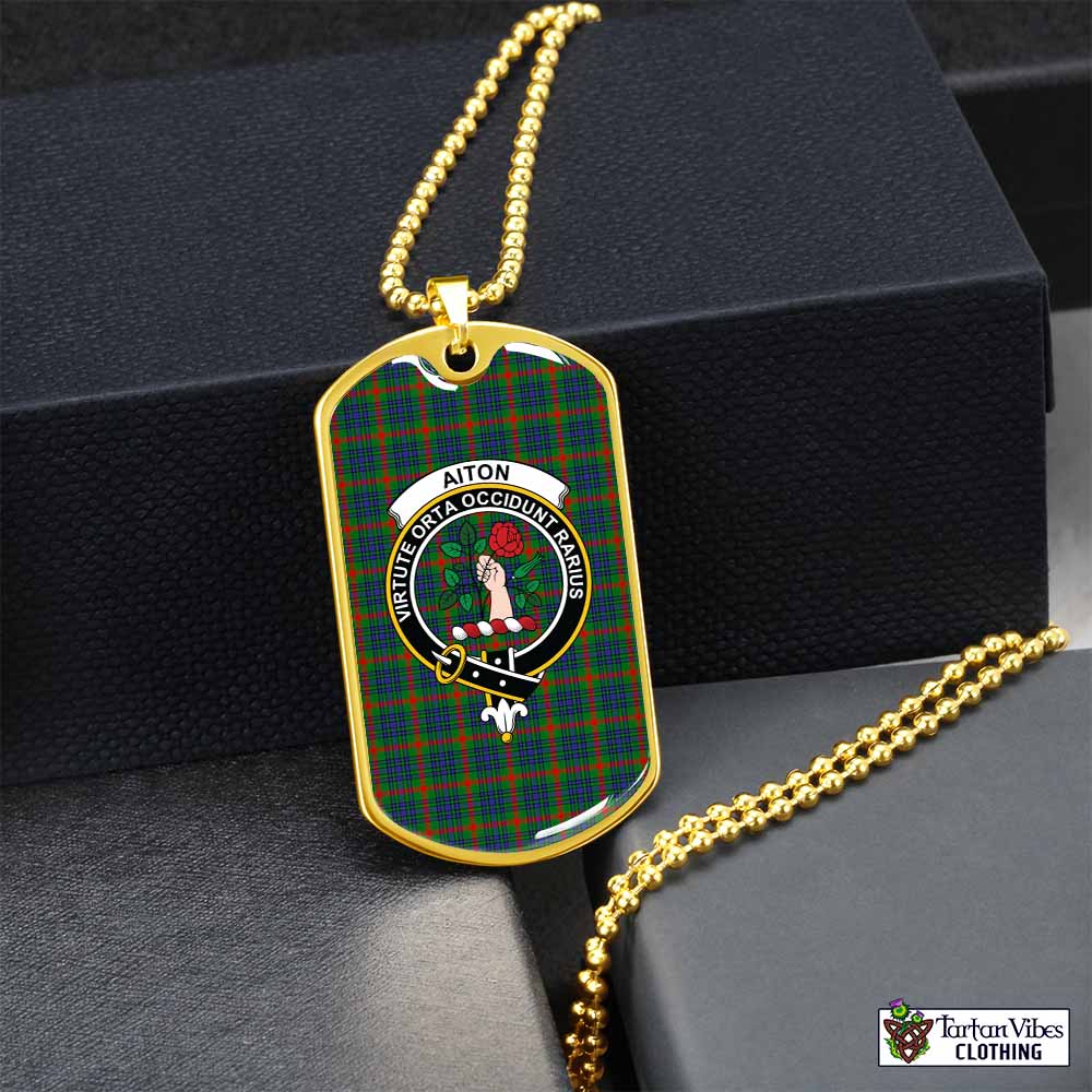 Aiton Tartan Dog Tag Necklace with Family Crest Gold No - Tartan Vibes Clothing