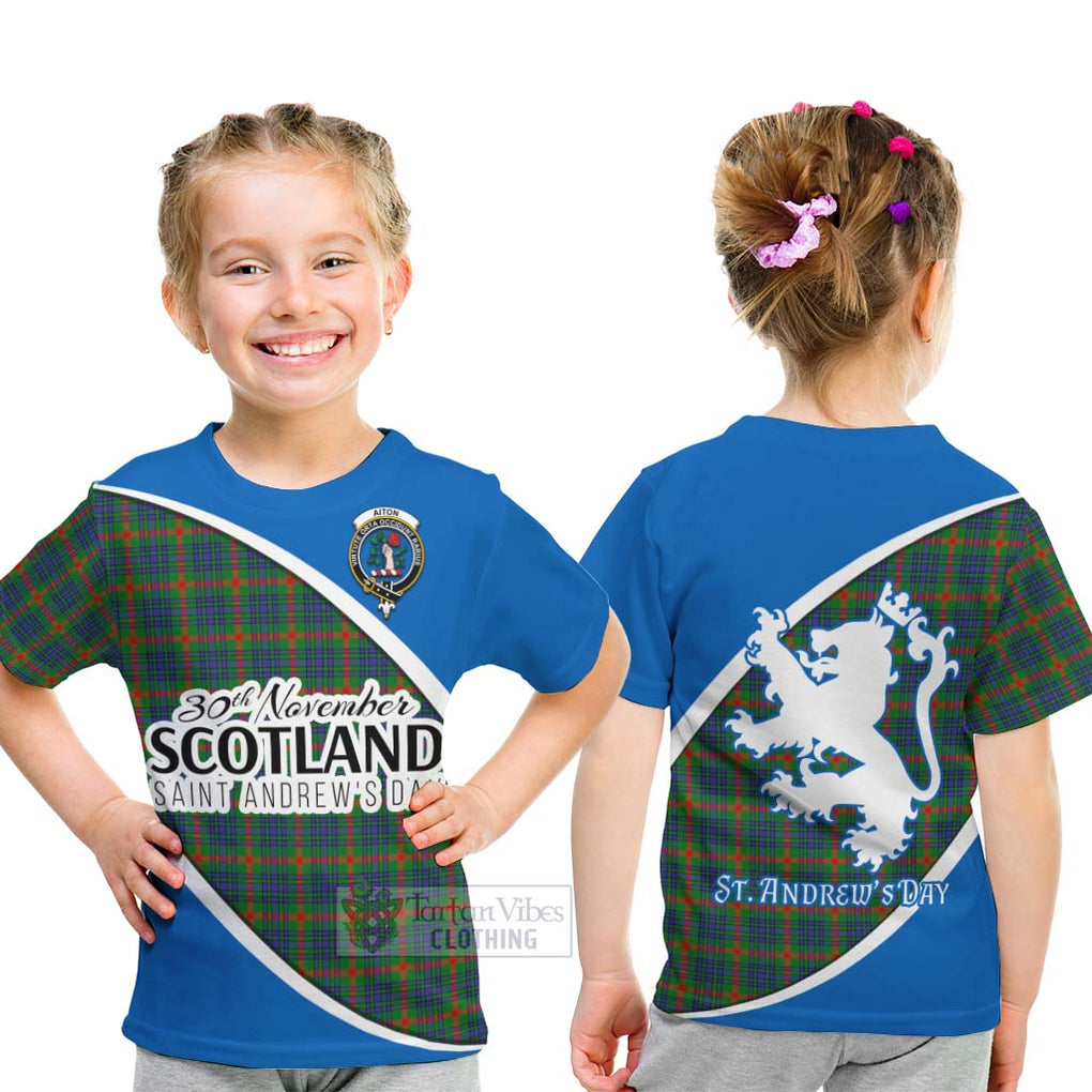 Tartan Vibes Clothing Aiton Family Crest Tartan Kid T-Shirt Celebrate Saint Andrew's Day in Style