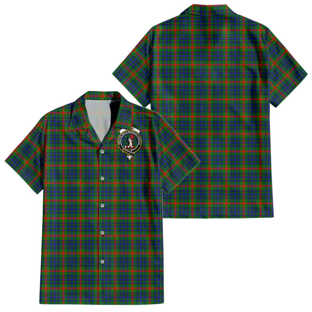 Aiton Tartan Short Sleeve Button Down Shirt with Family Crest - Tartanvibesclothing