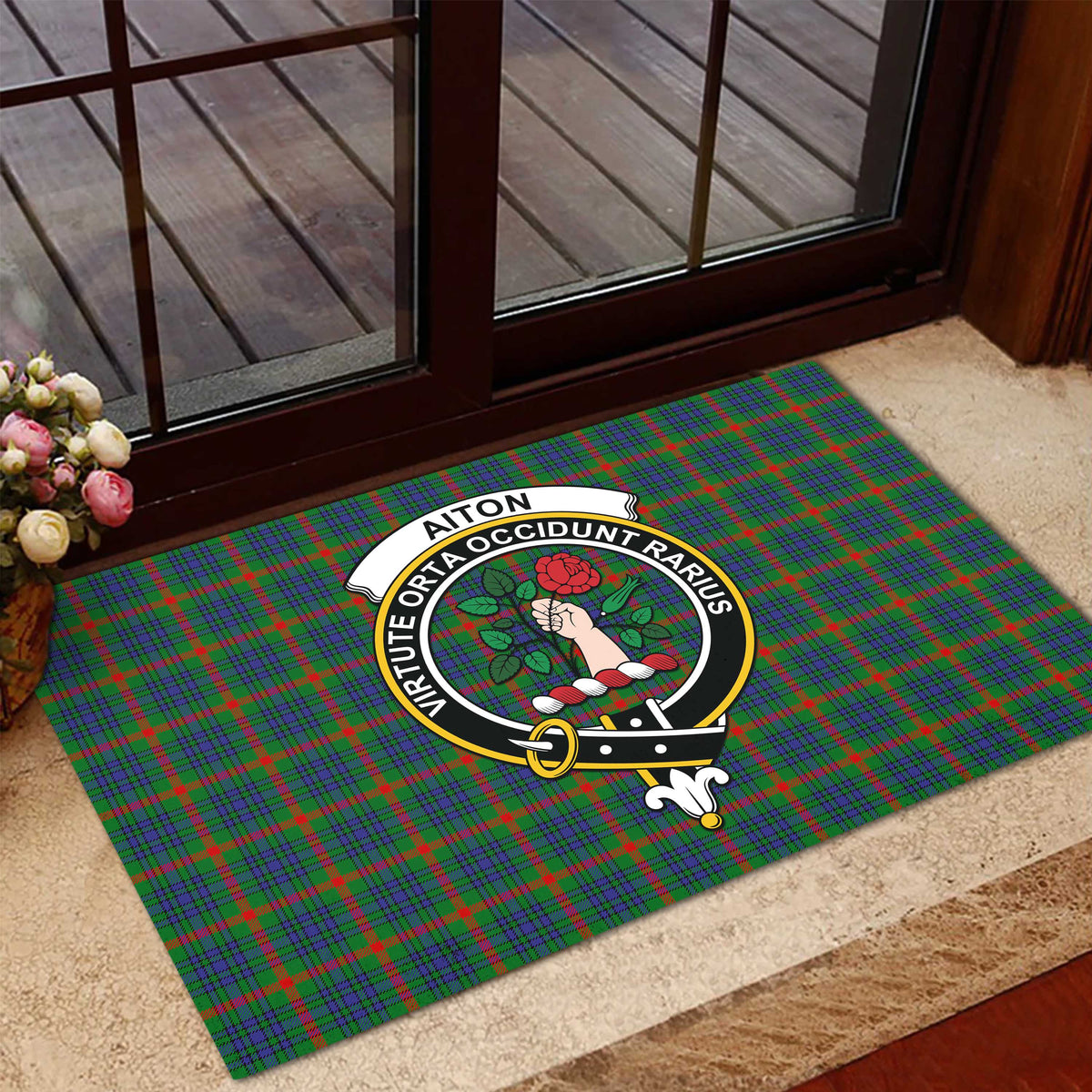 Aiton Tartan Rubber Doormat with Family Crest - Tartan Vibes Clothing