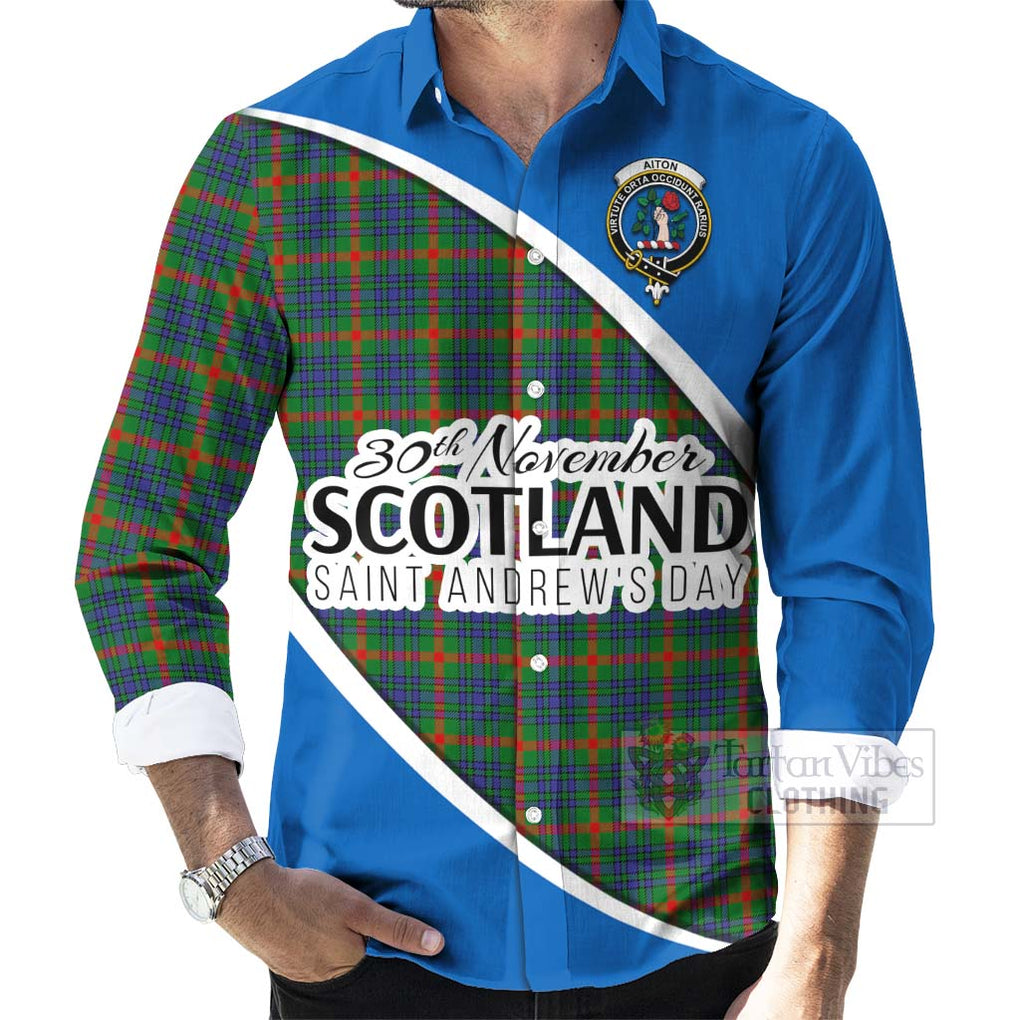 Tartan Vibes Clothing Aiton Family Crest Tartan Long Sleeve Button Shirt Celebrate Saint Andrew's Day in Style