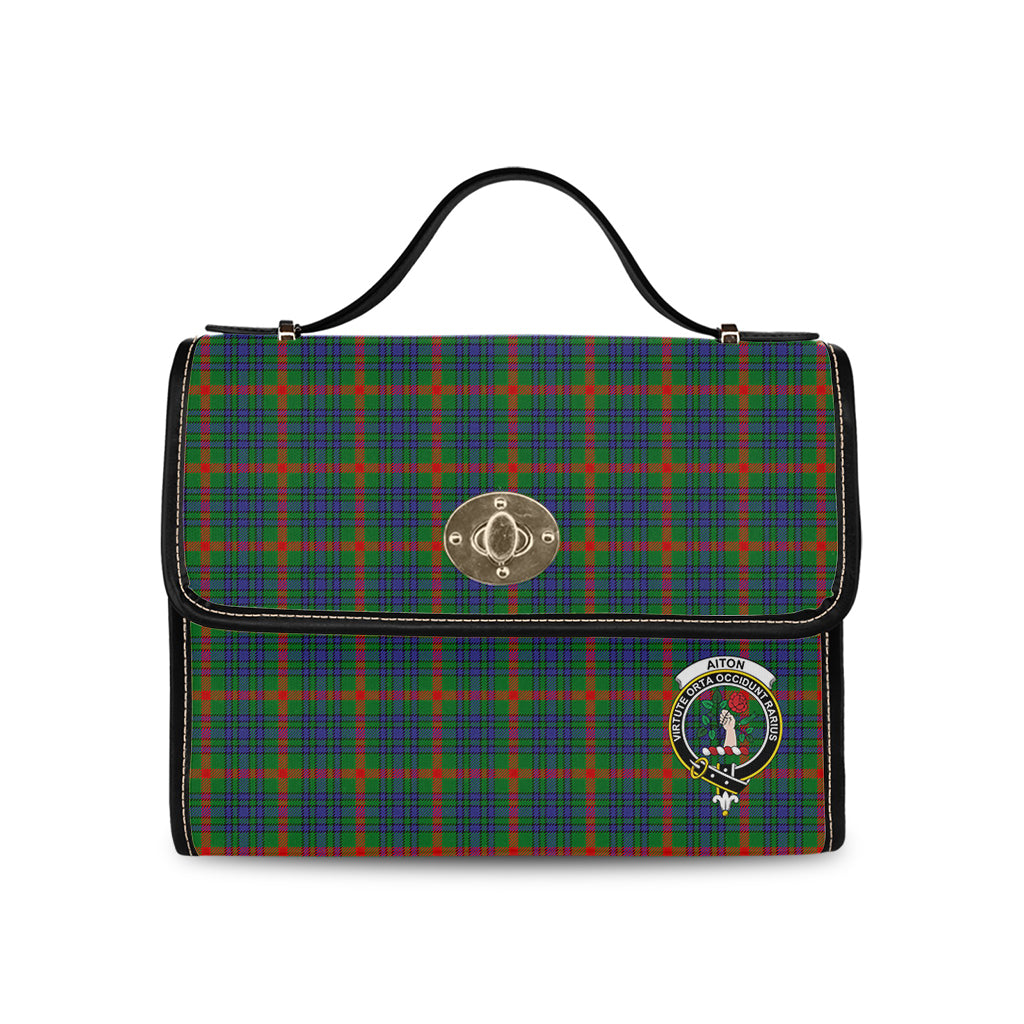 Aiton Tartan Leather Strap Waterproof Canvas Bag with Family Crest - Tartanvibesclothing