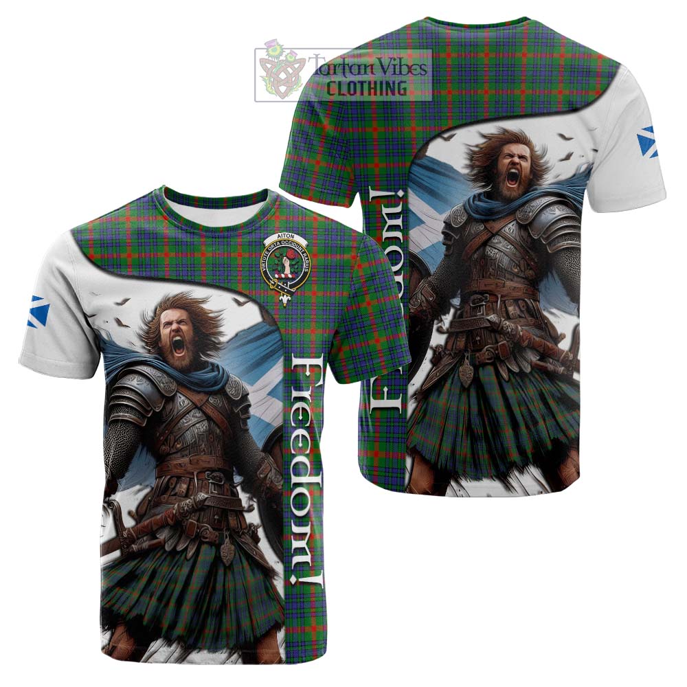 Tartan Vibes Clothing Aiton Crest Tartan Cotton T-shirt Inspired by the Freedom of Scottish Warrior