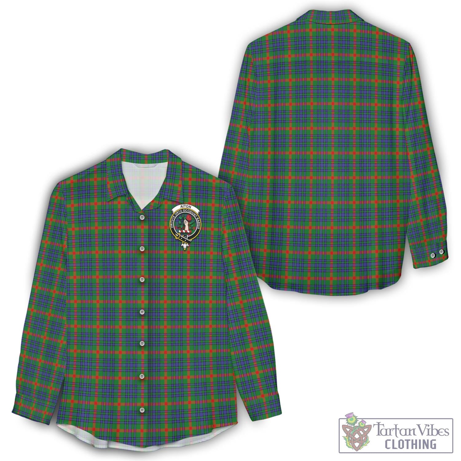 Tartan Vibes Clothing Aiton Tartan Womens Casual Shirt with Family Crest