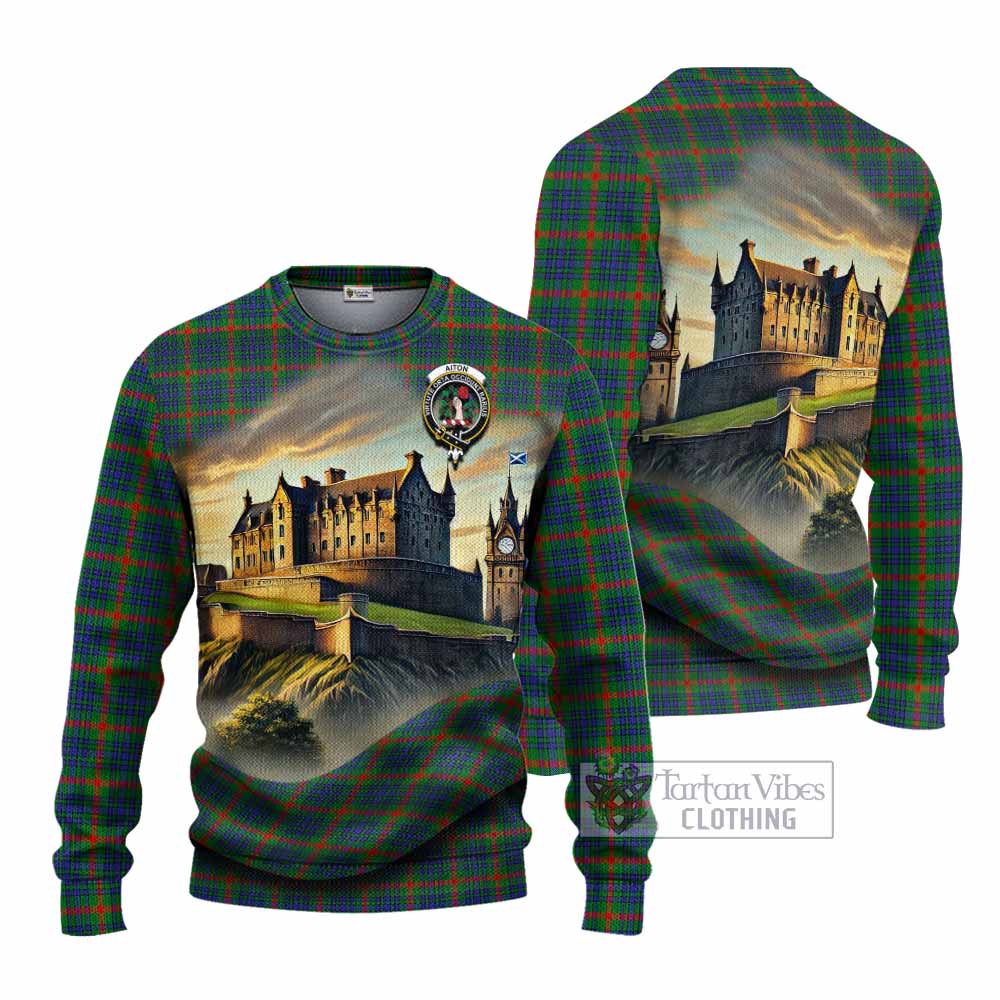 Aiton Tartan Family Crest Knitted Sweater with Scottish Ancient Castle Style - Tartan Vibes Clothing