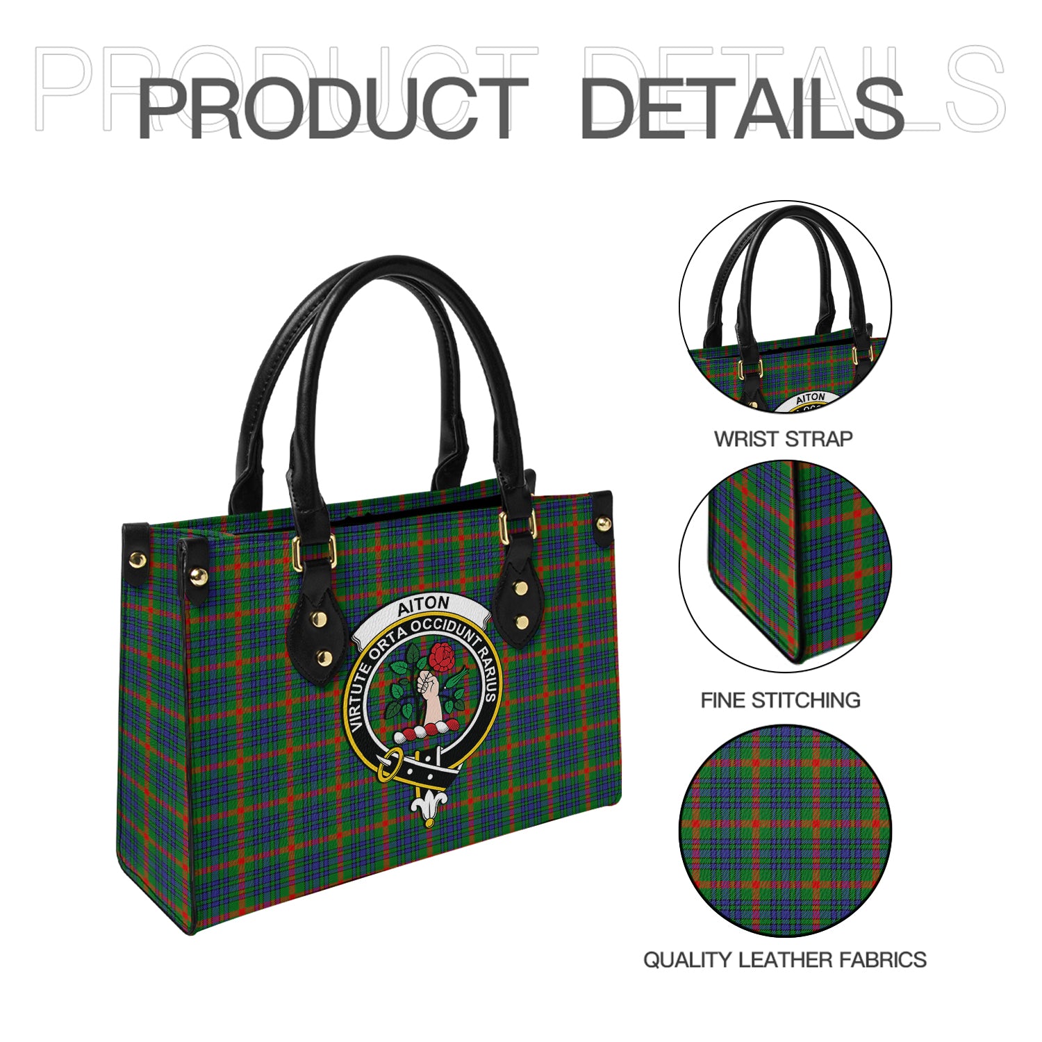 Aiton Tartan Leather Bag with Family Crest - Tartanvibesclothing