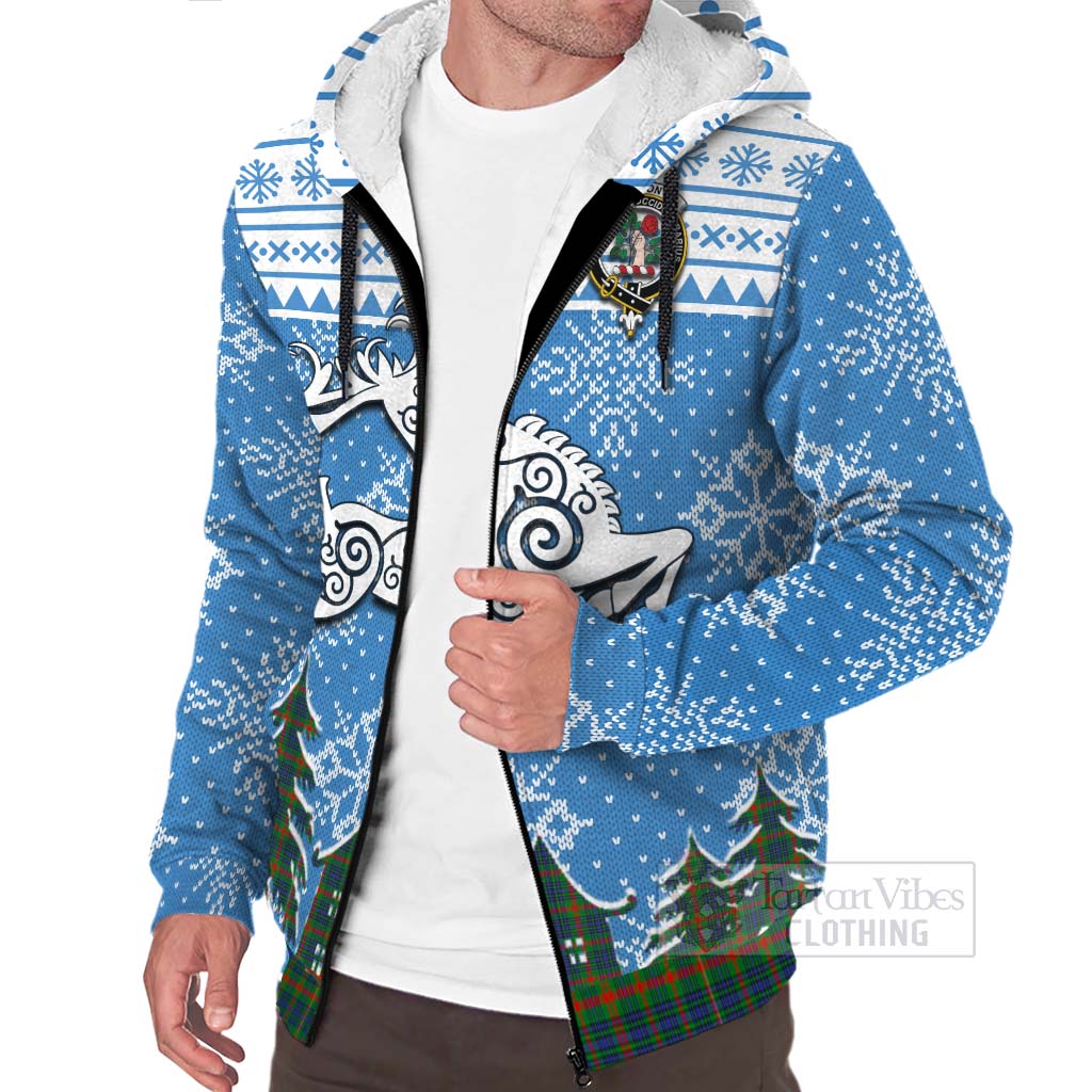 Tartan Vibes Clothing Aiton Clan Christmas Sherpa Hoodie Celtic Reindeer Style