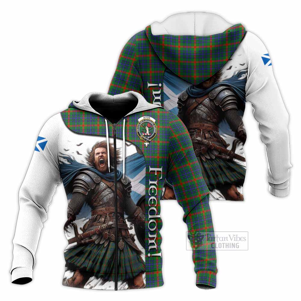 Tartan Vibes Clothing Aiton Crest Tartan Knitted Hoodie Inspired by the Freedom of Scottish Warrior