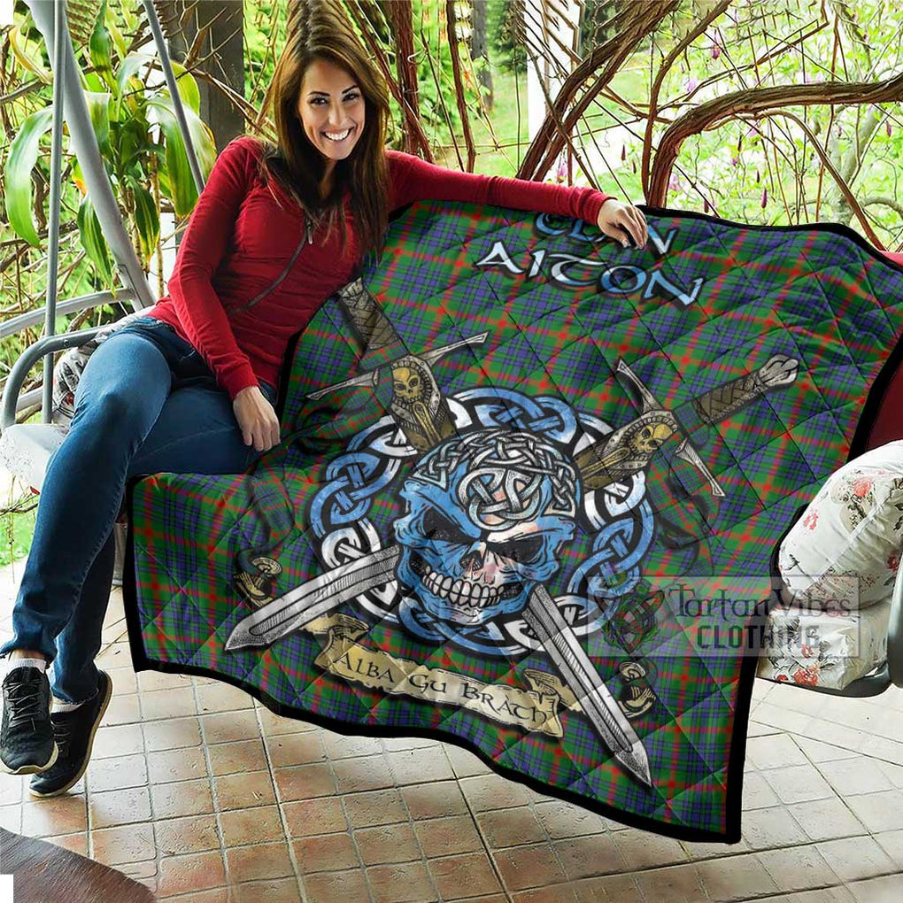 Tartan Vibes Clothing Aiton Tartan Quilt with Celtic Skull Alba Gu Brath Style