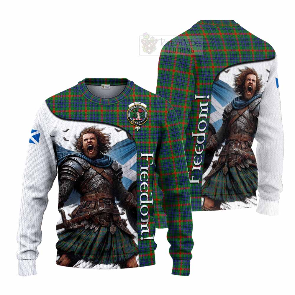 Tartan Vibes Clothing Aiton Crest Tartan Knitted Sweater Inspired by the Freedom of Scottish Warrior