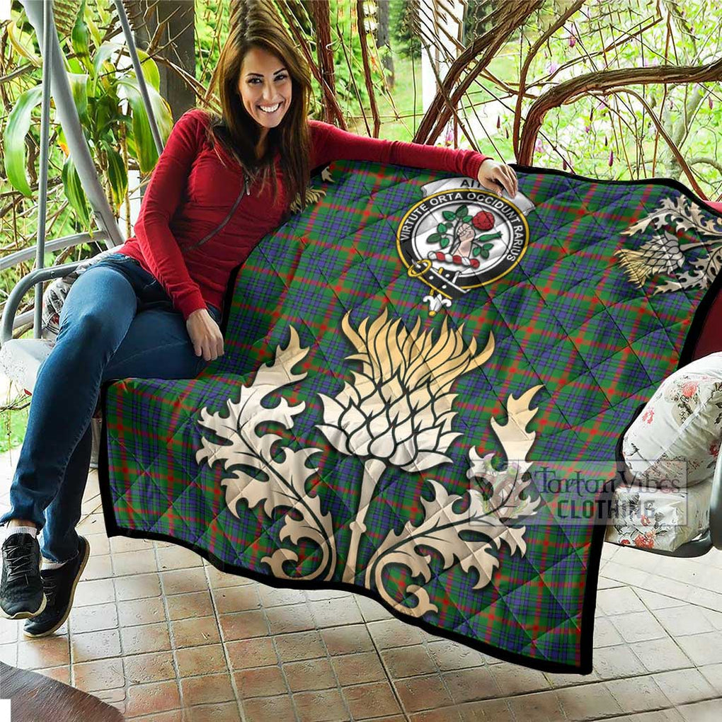 Tartan Vibes Clothing Aiton Tartan Quilt with Family Crest and Golden Thistle Style