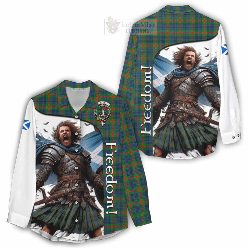 Tartan Vibes Clothing Aiton Crest Tartan Women's Casual Shirt Inspired by the Freedom of Scottish Warrior