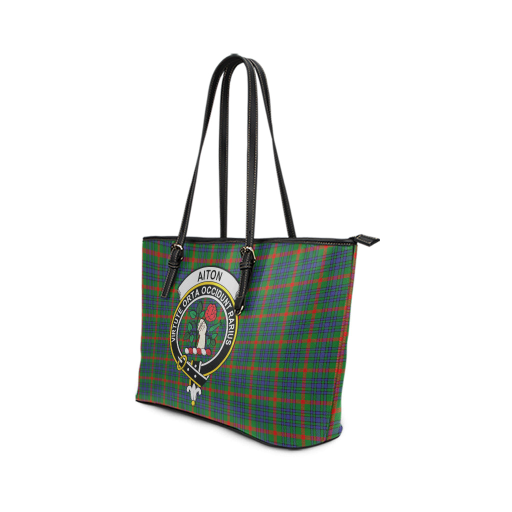 Aiton Tartan Leather Tote Bag with Family Crest - Tartanvibesclothing