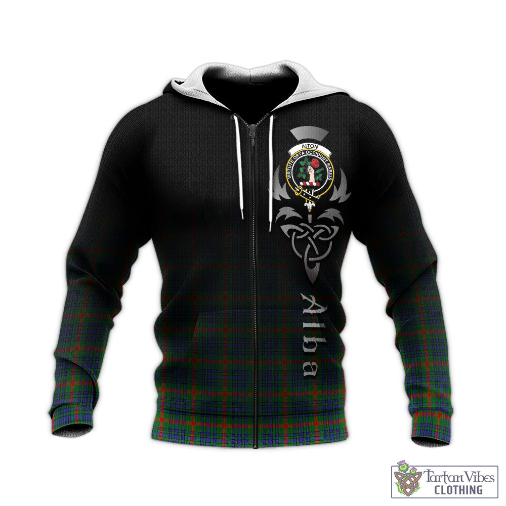 Tartan Vibes Clothing Aiton Tartan Knitted Hoodie Featuring Alba Gu Brath Family Crest Celtic Inspired