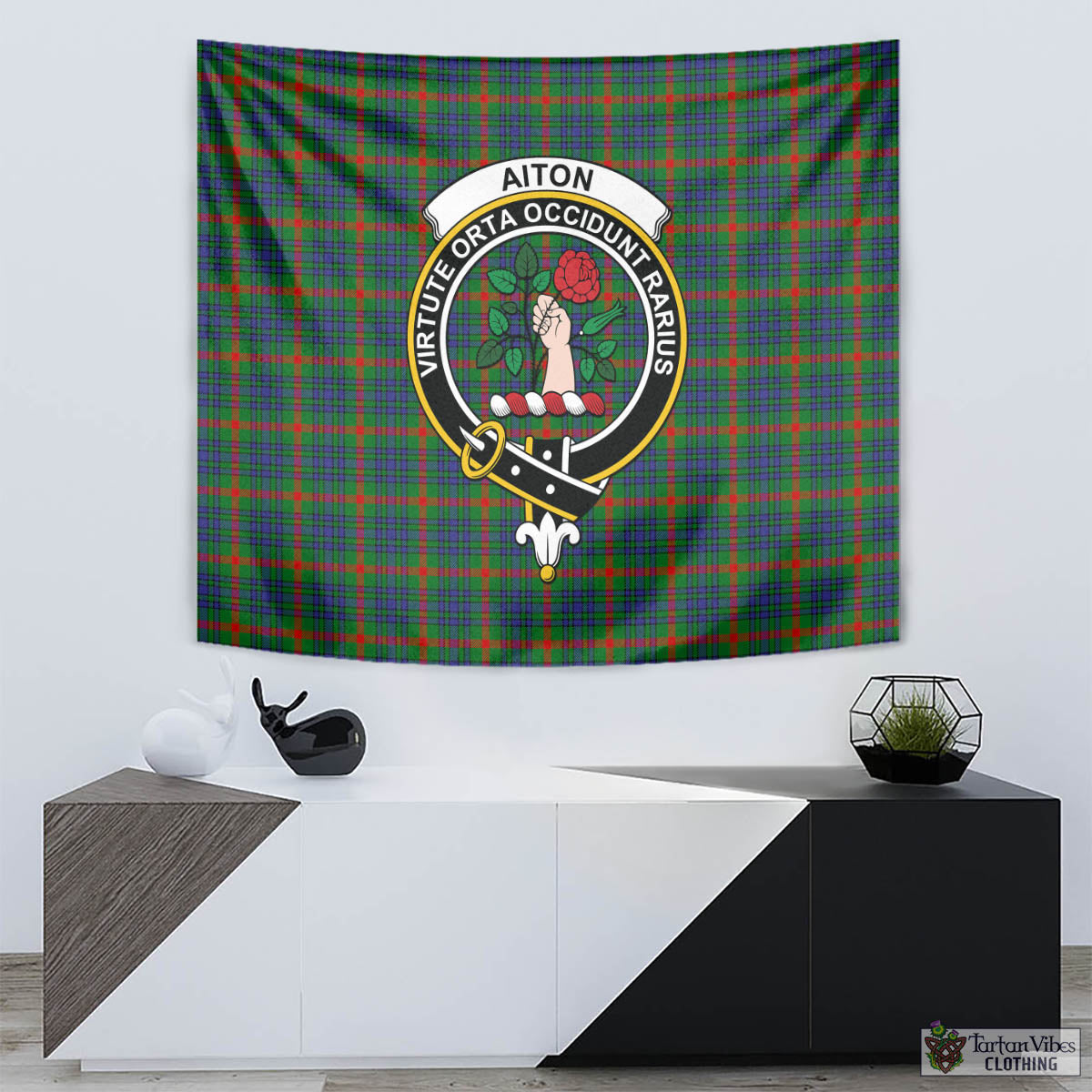 Tartan Vibes Clothing Aiton Tartan Tapestry Wall Hanging and Home Decor for Room with Family Crest