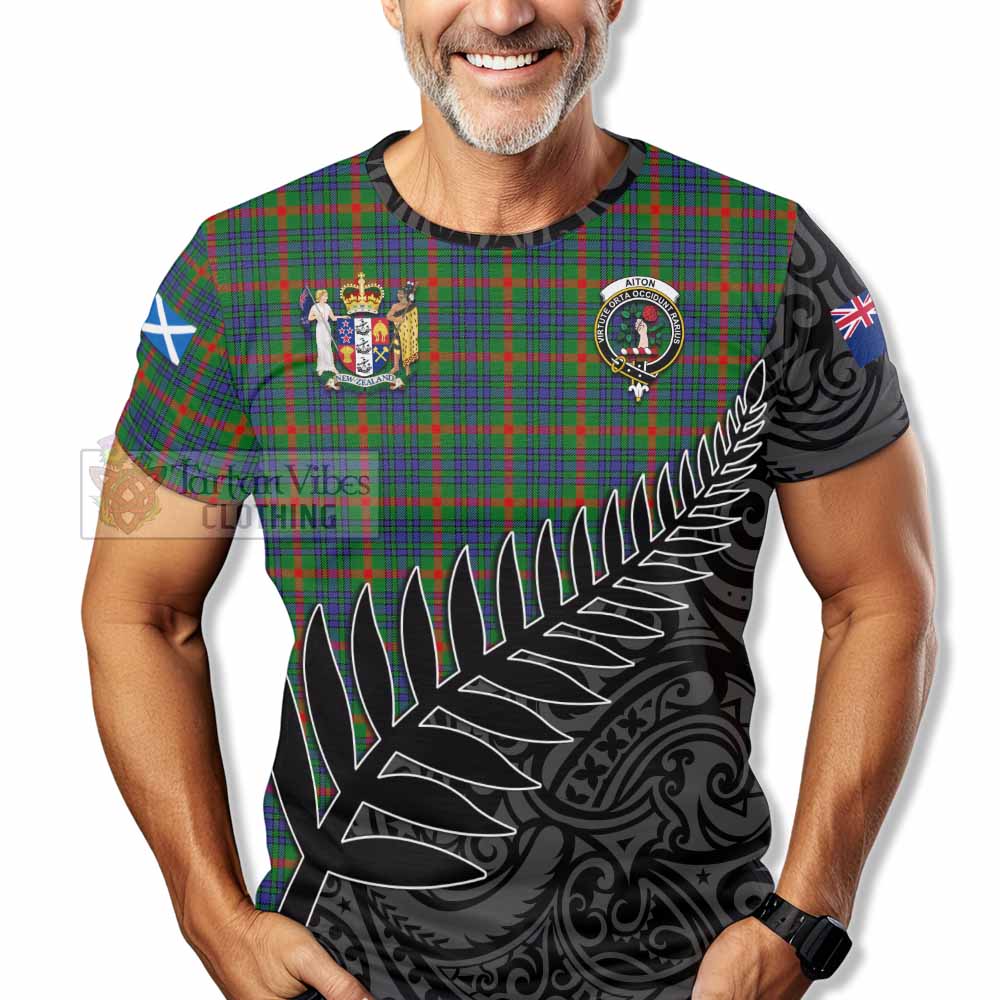 Tartan Vibes Clothing Aiton Crest Tartan T-Shirt with New Zealand Silver Fern Half Style