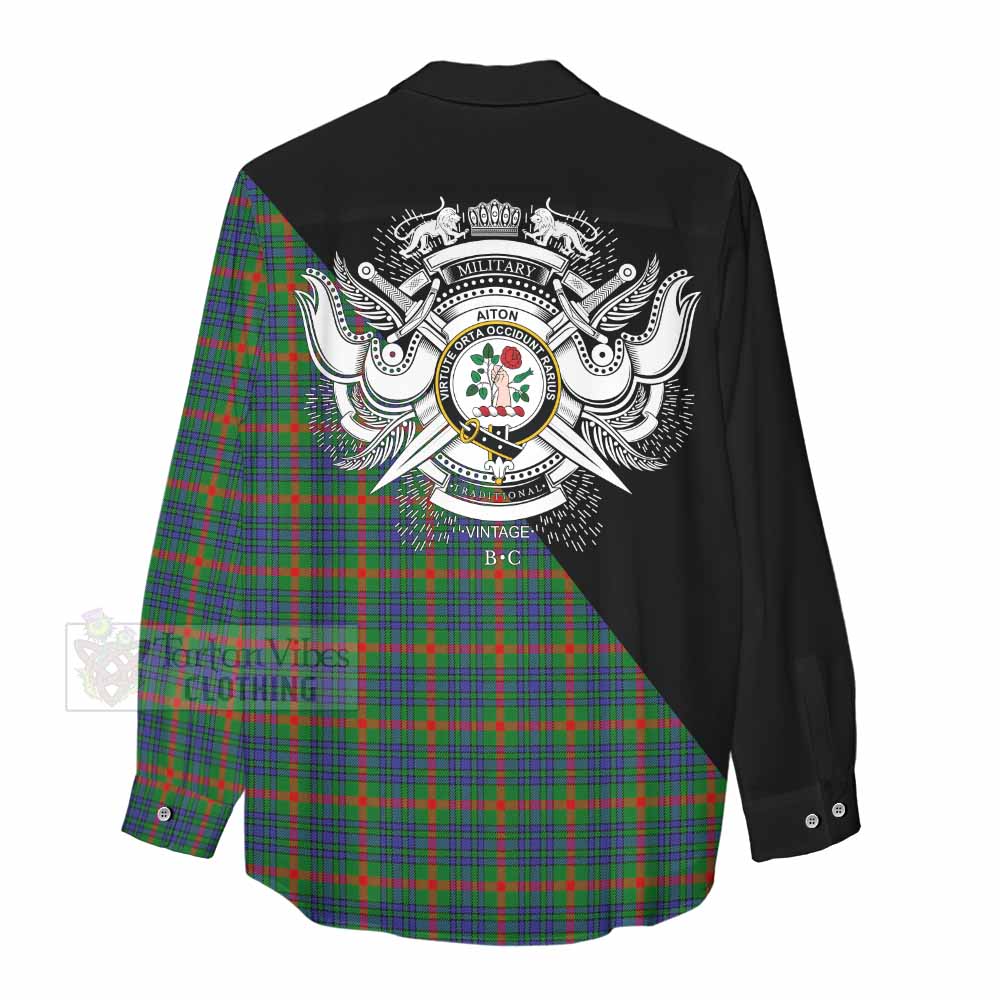 Tartan Vibes Clothing Aiton Tartan Women's Casual Shirt with Family Crest and Military Logo Style