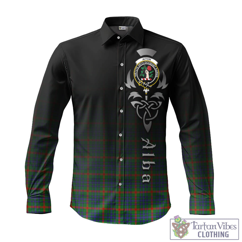 Tartan Vibes Clothing Aiton Tartan Long Sleeve Button Up Featuring Alba Gu Brath Family Crest Celtic Inspired