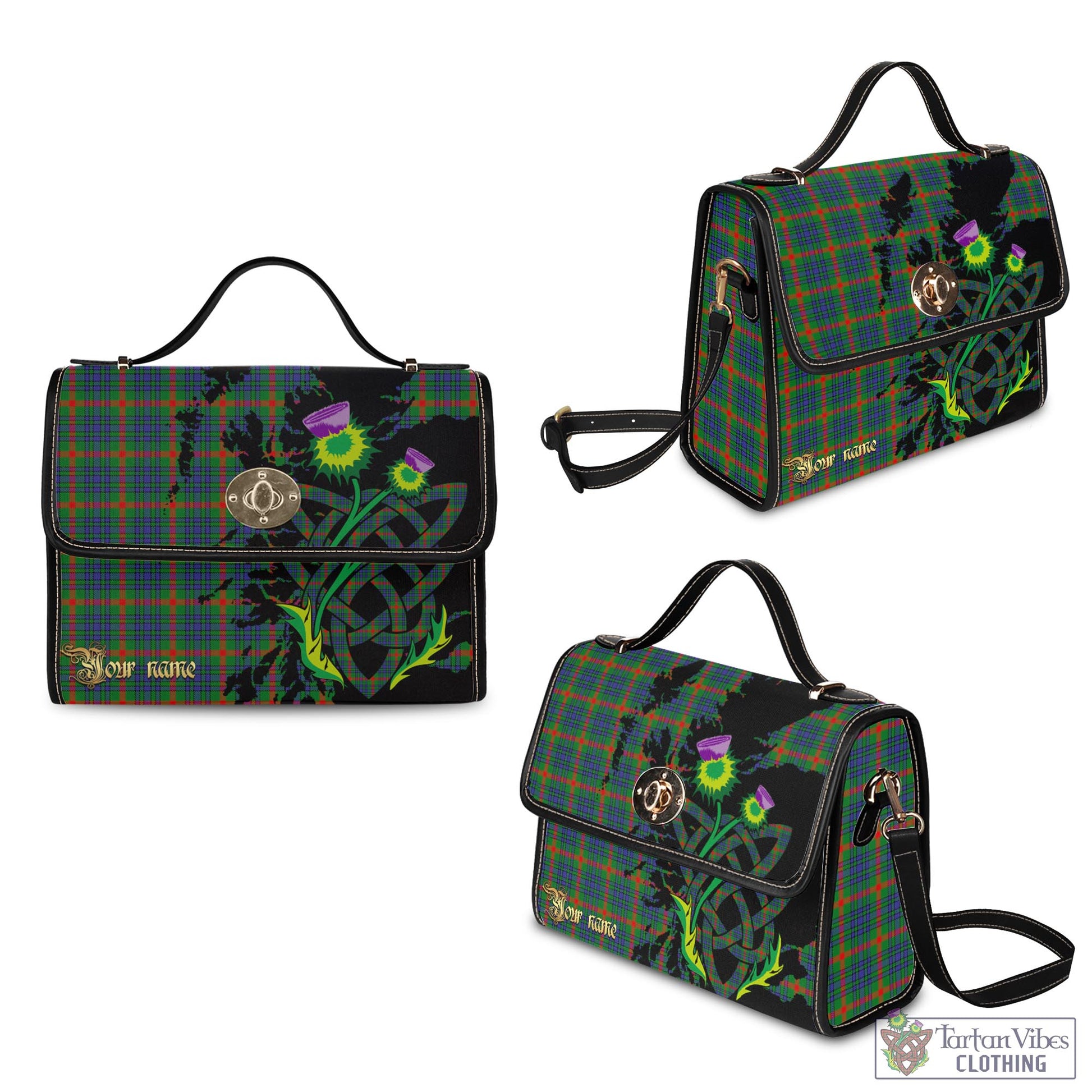 Tartan Vibes Clothing Aiton Tartan Waterproof Canvas Bag with Scotland Map and Thistle Celtic Accents