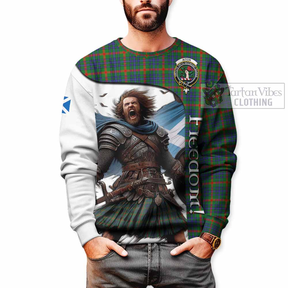 Tartan Vibes Clothing Aiton Crest Tartan Sweatshirt Inspired by the Freedom of Scottish Warrior