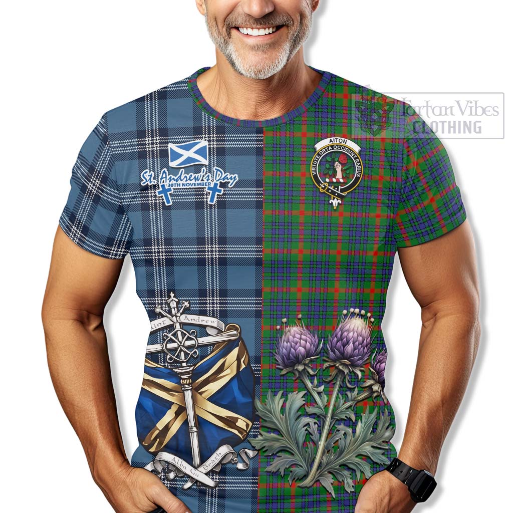 Tartan Vibes Clothing Aiton Tartan T-Shirt Happy St. Andrew's Day Half Tartan Style