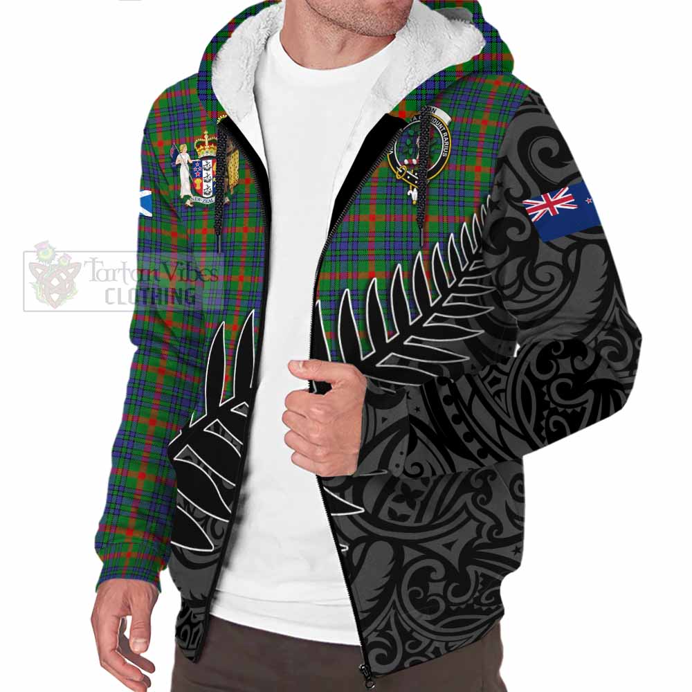 Tartan Vibes Clothing Aiton Crest Tartan Sherpa Hoodie with New Zealand Silver Fern Half Style