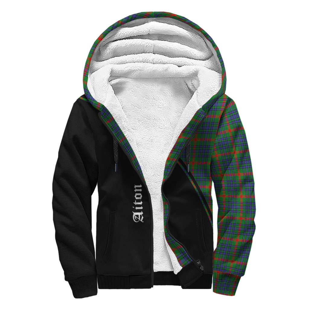 Aiton Tartan Sherpa Hoodie with Family Crest Curve Style - Tartanvibesclothing