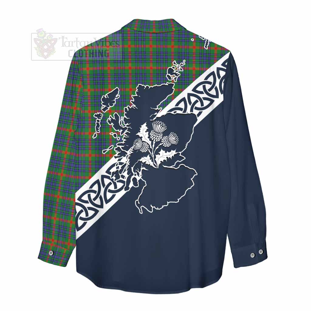 Tartan Vibes Clothing Aiton Tartan Women's Casual Shirt Featuring Thistle and Scotland Map