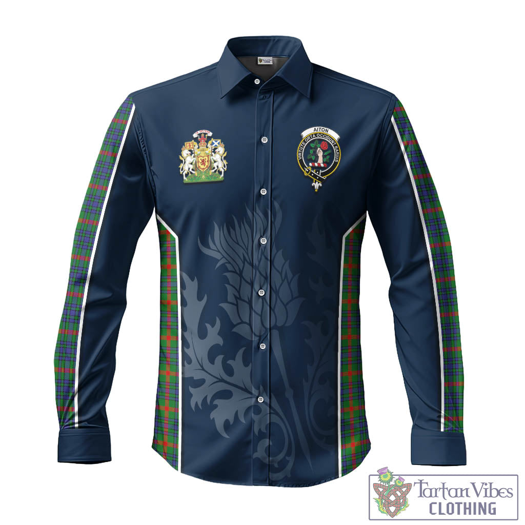 Tartan Vibes Clothing Aiton Tartan Long Sleeve Button Up Shirt with Family Crest and Scottish Thistle Vibes Sport Style