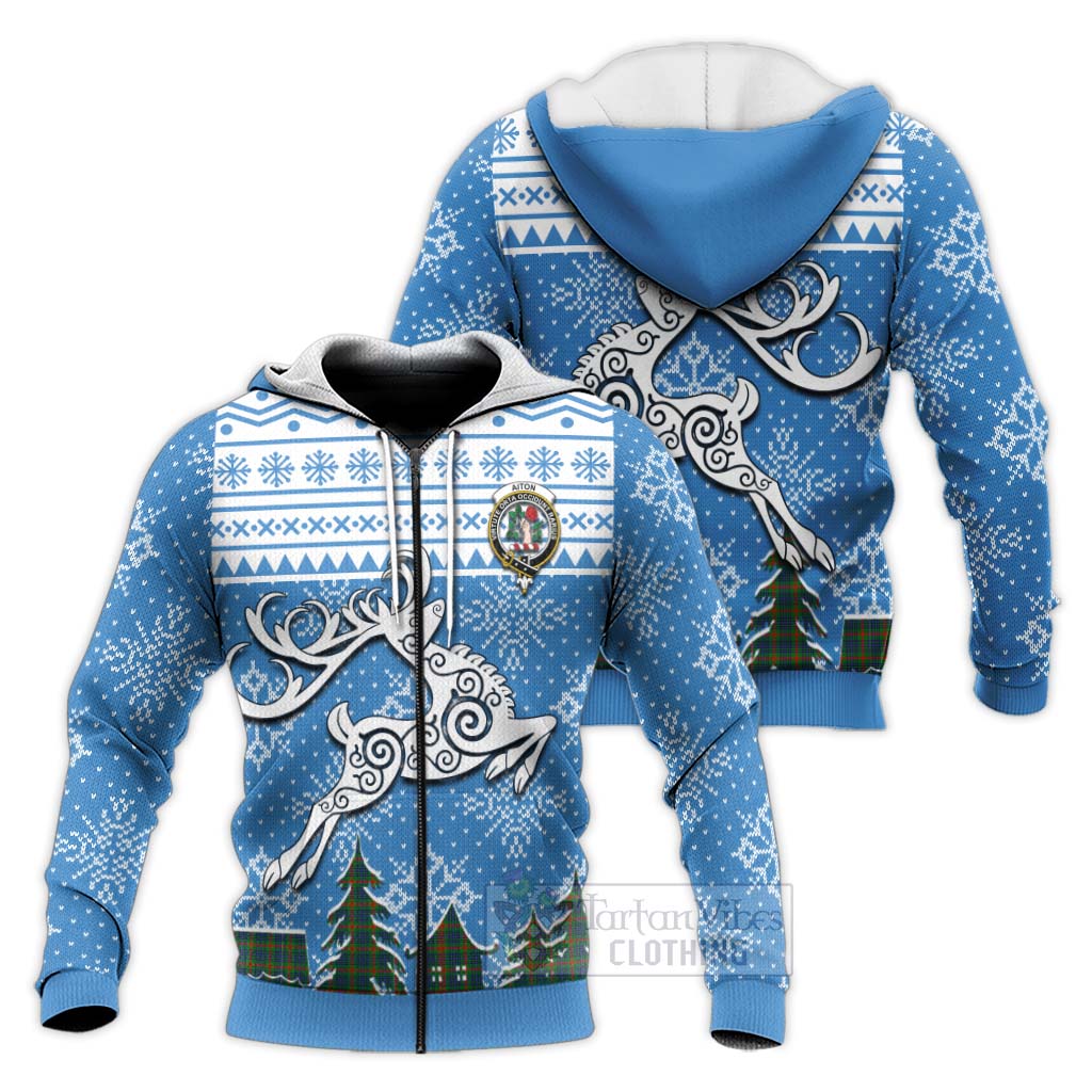 Tartan Vibes Clothing Aiton Clan Christmas Knitted Hoodie Celtic Reindeer Style