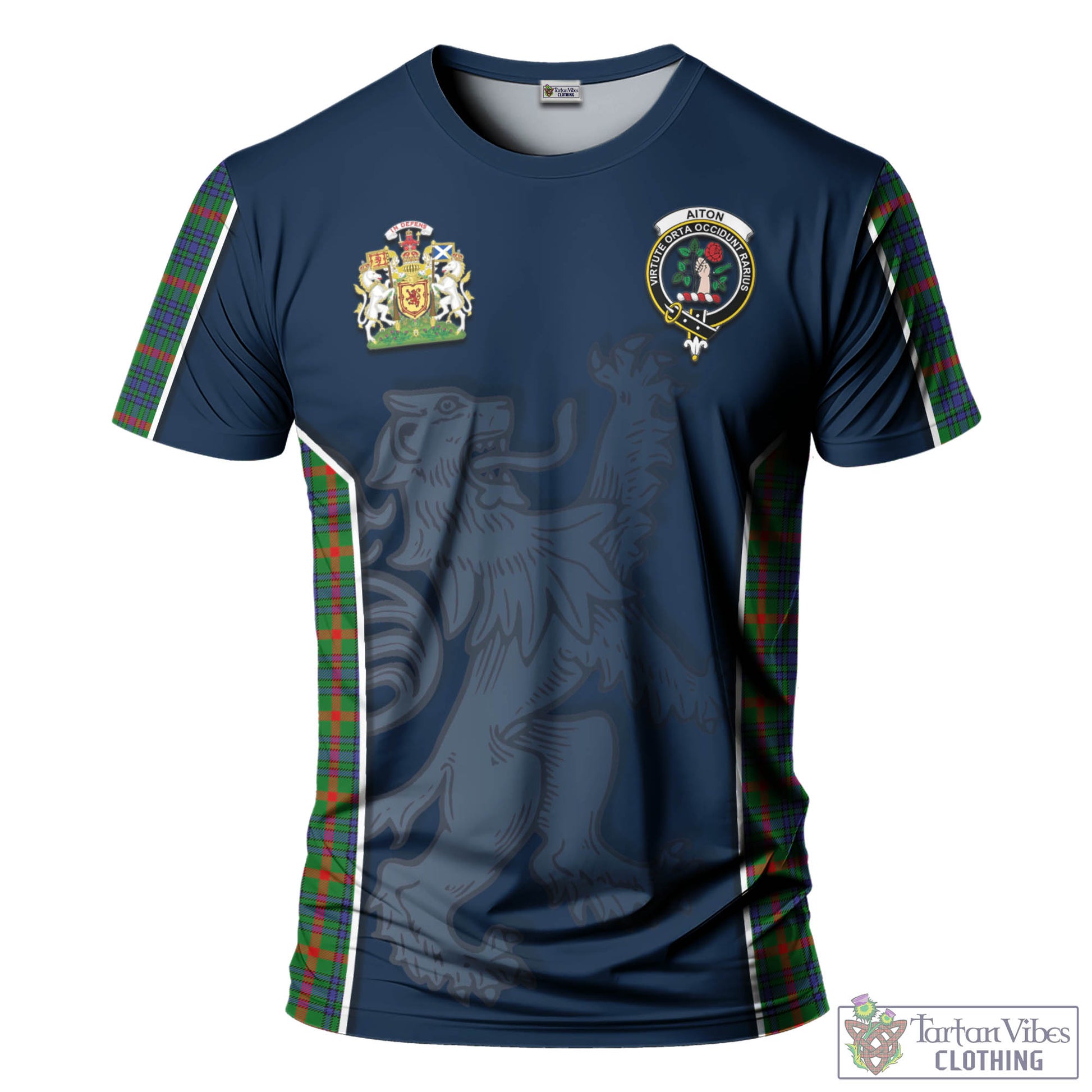 Tartan Vibes Clothing Aiton Tartan T-Shirt with Family Crest and Lion Rampant Vibes Sport Style