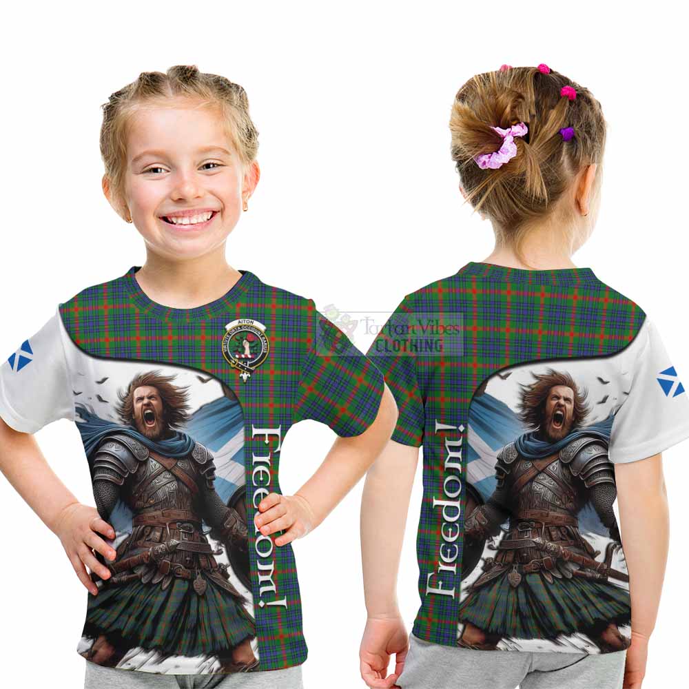 Tartan Vibes Clothing Aiton Crest Tartan Kid T-Shirt Inspired by the Freedom of Scottish Warrior