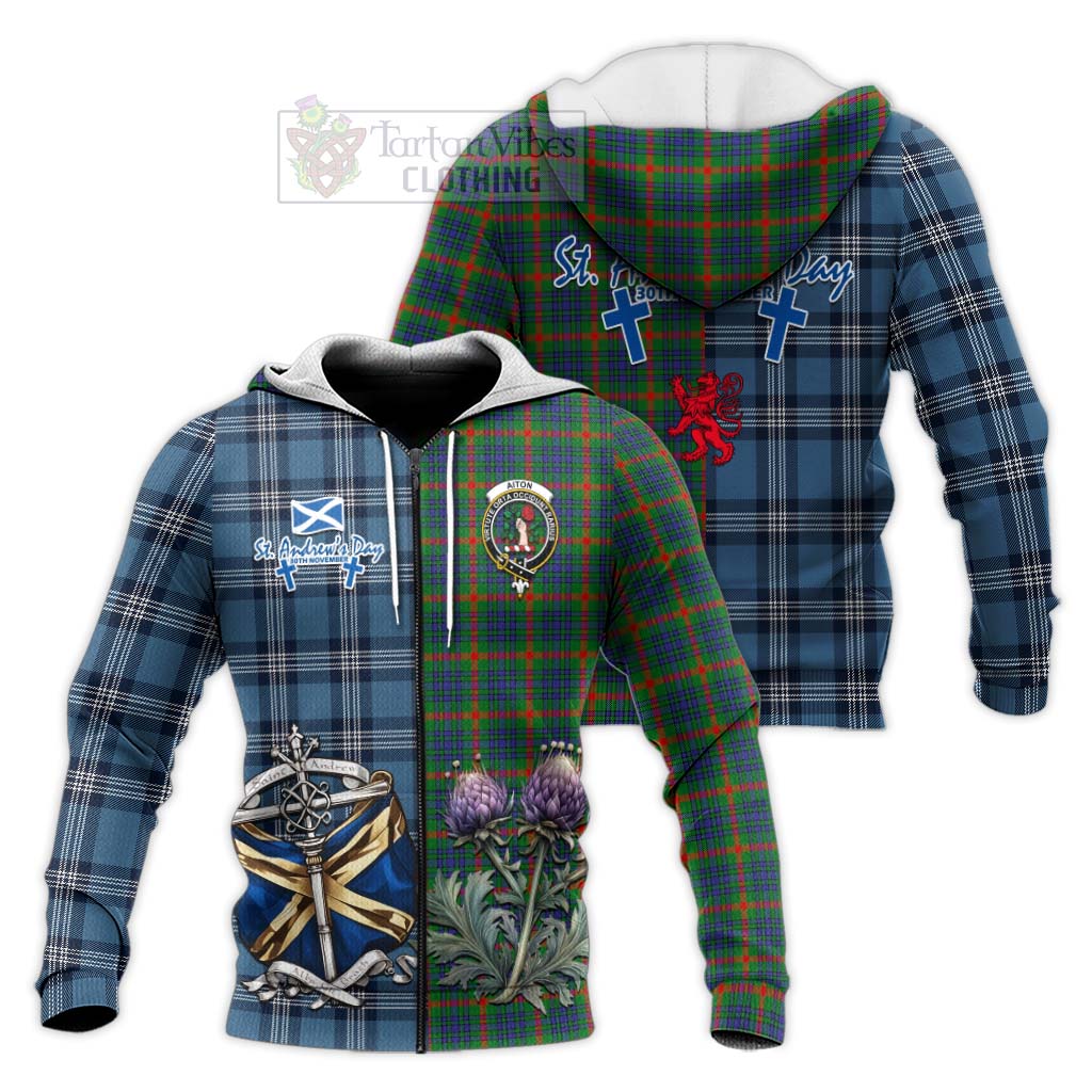 Tartan Vibes Clothing Aiton Tartan Knitted Hoodie Happy St. Andrew's Day Half Tartan Style