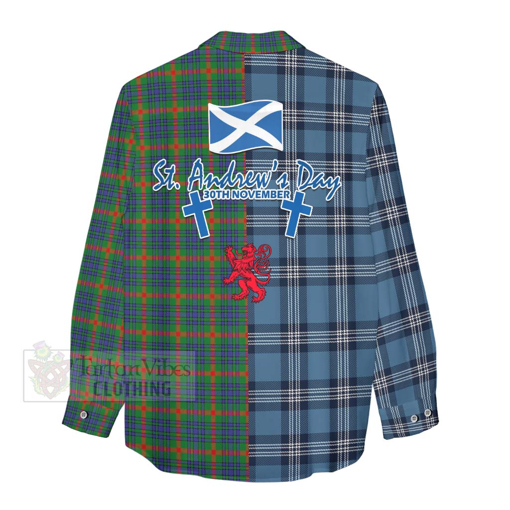 Tartan Vibes Clothing Aiton Tartan Women's Casual Shirt Happy St. Andrew's Day Half Tartan Style