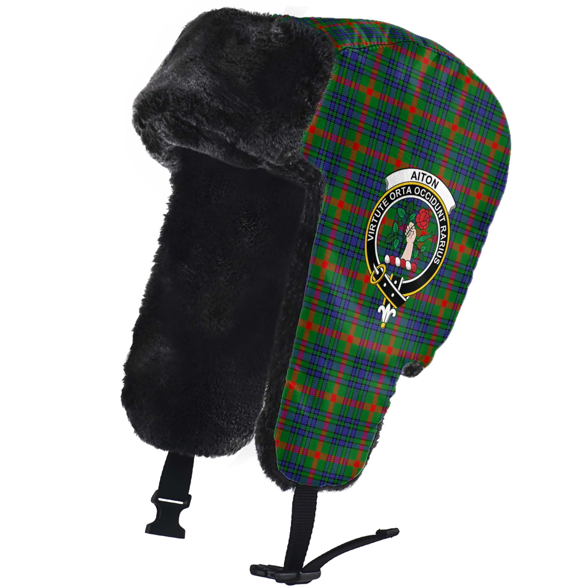 Aiton Tartan Winter Trapper Hat with Family Crest - Tartanvibesclothing