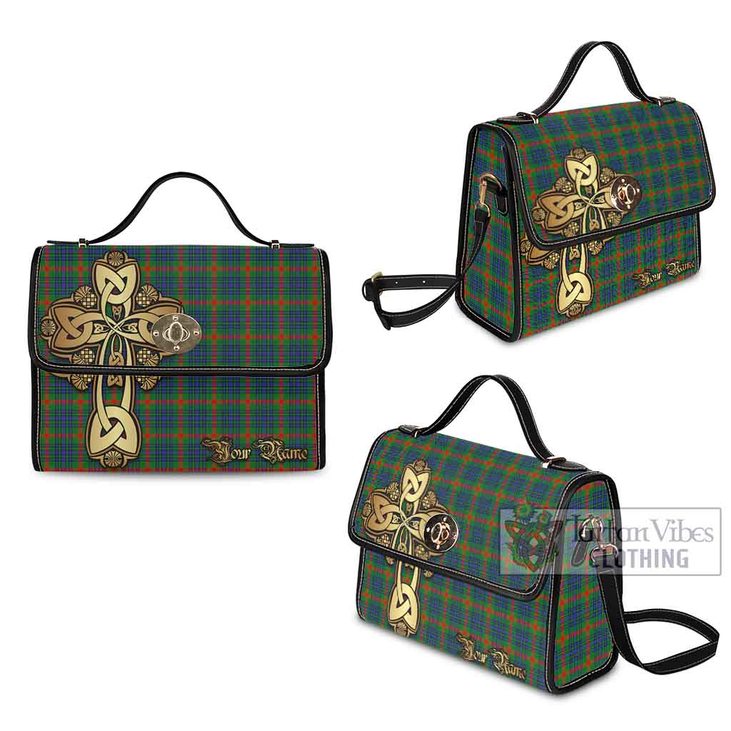 Tartan Vibes Clothing Aiton Tartan Waterproof Canvas Bag Golden Thistle Celtic Cross Style