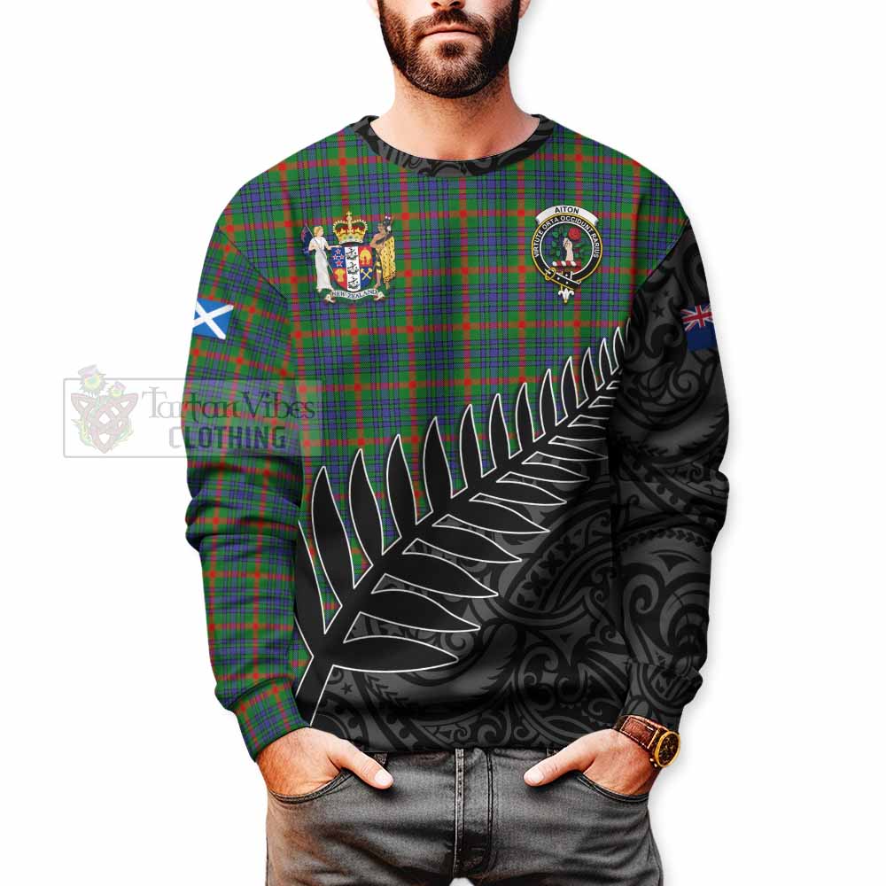 Tartan Vibes Clothing Aiton Crest Tartan Sweatshirt with New Zealand Silver Fern Half Style