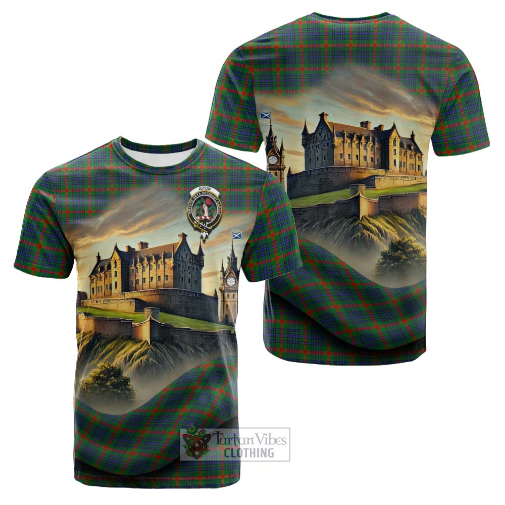 Aiton Tartan Family Crest Cotton T-shirt with Scottish Ancient Castle Style - Tartan Vibes Clothing