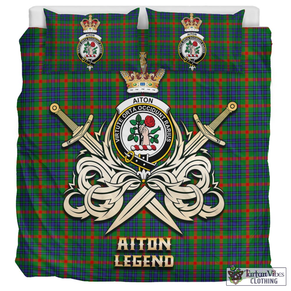 Tartan Vibes Clothing Aiton Tartan Bedding Set with Clan Crest and the Golden Sword of Courageous Legacy