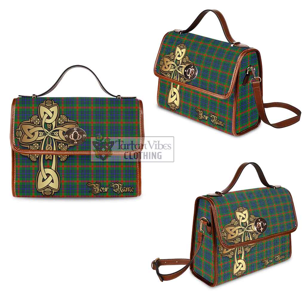 Tartan Vibes Clothing Aiton Tartan Waterproof Canvas Bag Golden Thistle Celtic Cross Style